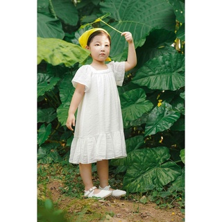 Váy bé gái CRABIE suông nấm cổ vuông cộc tay mùa hè xinh xắn cho bé từ 3,4,5,6,7,8,9,10 tuổi - Amy Dress - Trắng