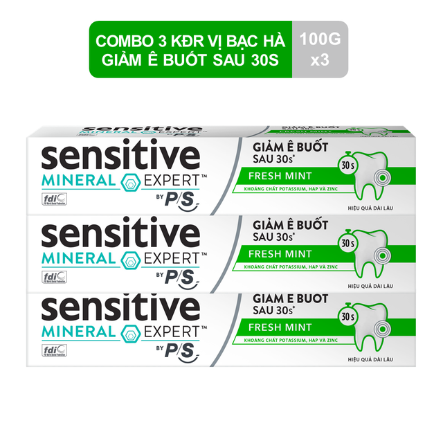 Combo 3 kem đánh răng P/S Sensitive Expert giảm ê buốt chuyên sâu 100g/hộp