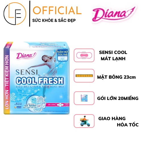 Băng vệ sinh Diana Sensi Cool Fresh Mát Lạnh Mặt Bông 23cm Có Cánh