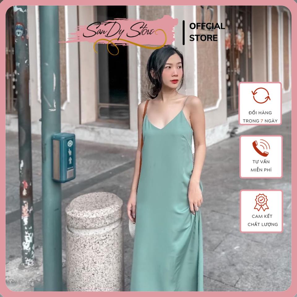Váy 2 Dây Dáng Suông Chất Lụa Mềm Không Nhăn, Đầm Maxi Đi Biển Màu Xanh Trẻ Trung Tôn Da Freesize | BigBuy360 - bigbuy360.vn