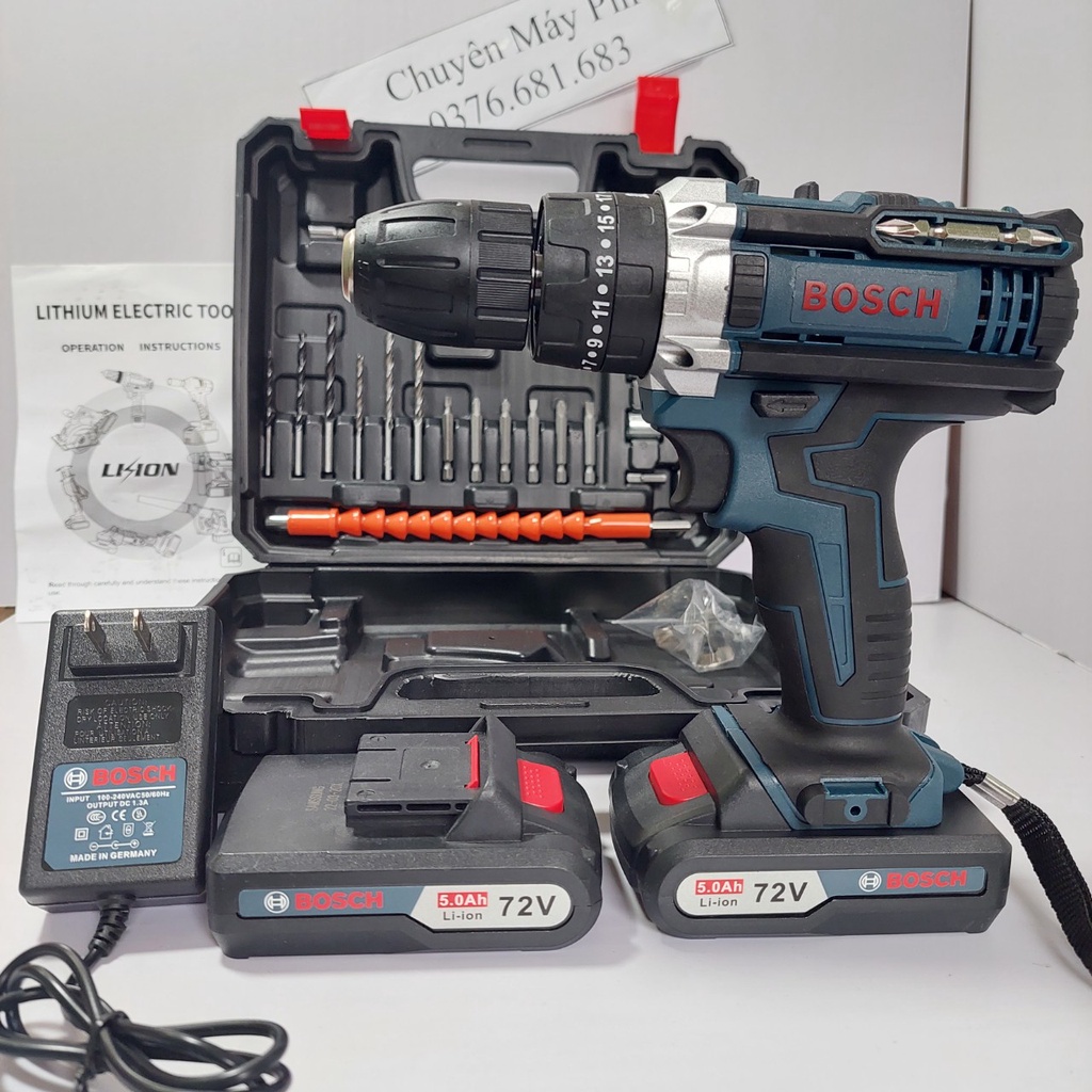 Máy khoan pin bosch 72v 3 chức năng, bắt vít khoan tường có búa