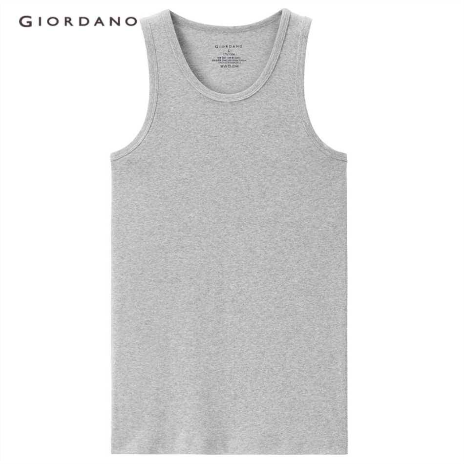 2 Áo ba lỗ GIORDANO 18242012 bằng cotton màu trơn cổ chữ U cho nam