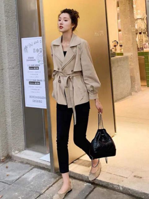 [HÀNG SẴN QUẢNG CHÂU] Áo blazer dáng ngắn áo khoác kèm đai măng tô dáng ngắn chanh xả xịn sò sang trọng | BigBuy360 - bigbuy360.vn