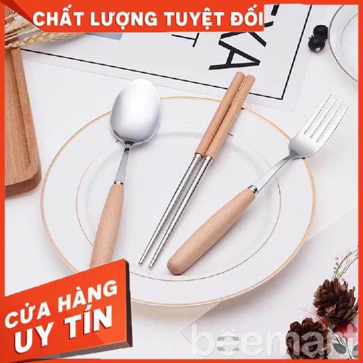 [XẢ KHO+FREE SHIP] SET 3 BỘ THÌA,DĨA VÀ ĐŨA INOX CÁN LÚA MẠCH TẶNG KÈM HỘP LÚA MẠCH