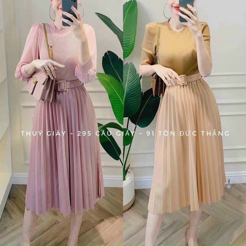chân váy xếp ly kèm đai bigsize kèm ảnh mẫu bigsize | BigBuy360 - bigbuy360.vn