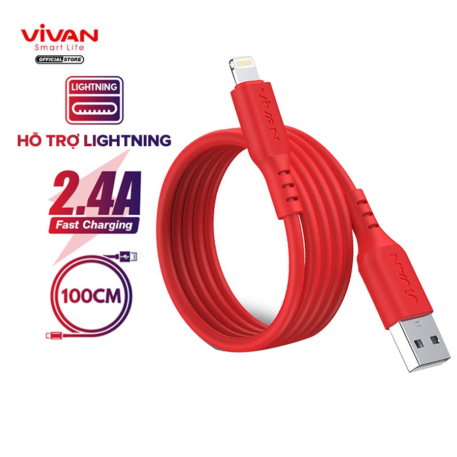 Cáp Sạc Nhanh Lightning VIVAN VSL100 2.4A Cho iPhone, iPad - BẢO HÀNH 12 THÁNG