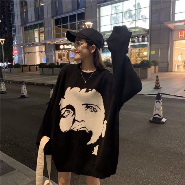[order] Áo len hình mặt oversize dáng rộng
