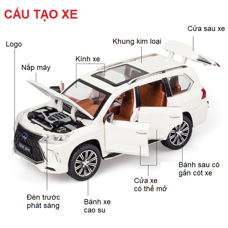 Mô hình xe LX570 cỡ lớn 1:24 bằng kim loại có âm thanh và đèn hãng Cheghi