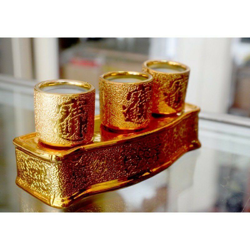 Bộ 3 ly nước thờ cúng bàn thờ kim sa vàng