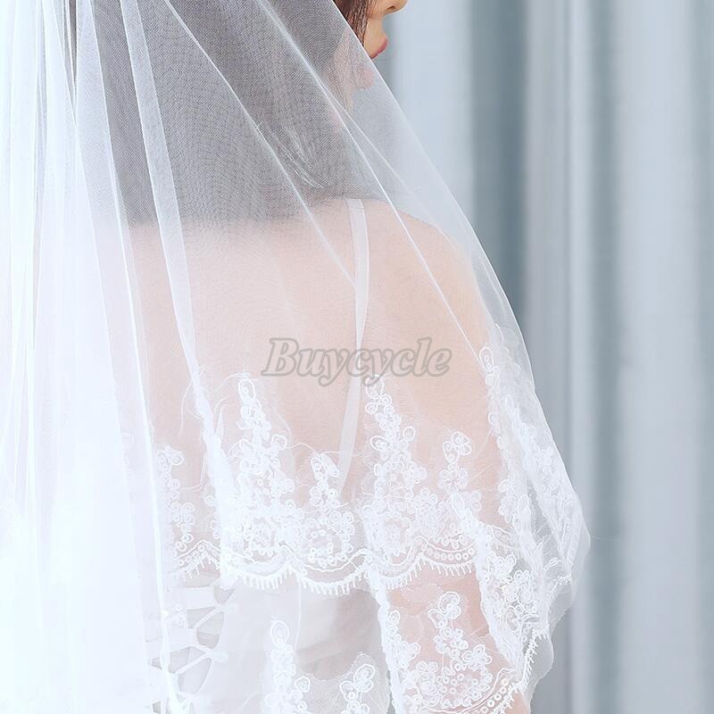Mạng che mặt hai lớp màu trắng/ màu ngà vải lưới viền ren dành cho cô dâu