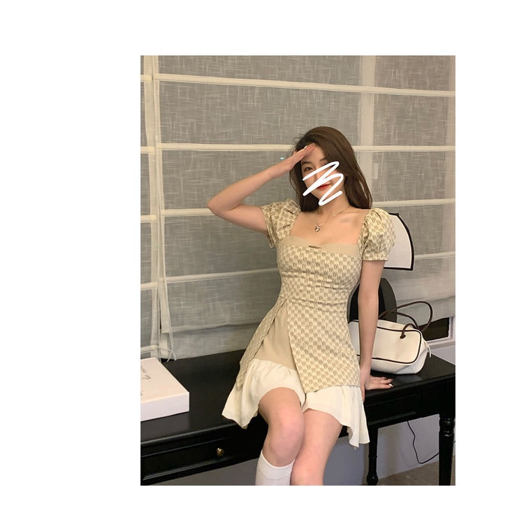 Đầm Cổ Vuông Nhấn Eo Phong Cách Retro Thời Trang Xuân Hè Hàng Mới