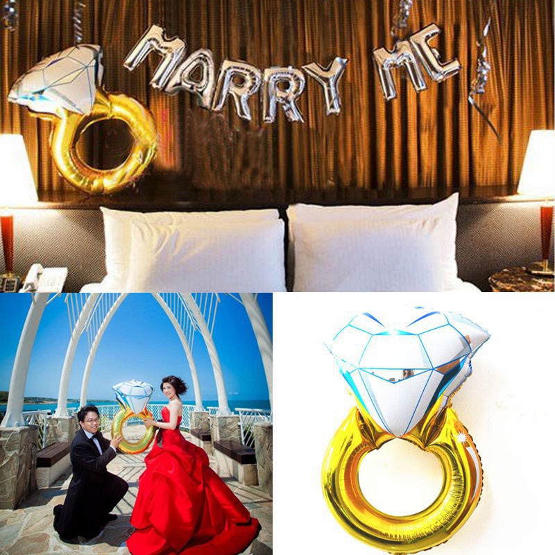 Bong bóng bằng lá foil, hình nhẫn kim cương, trang trí tiệc đính hôn/tiệc cưới