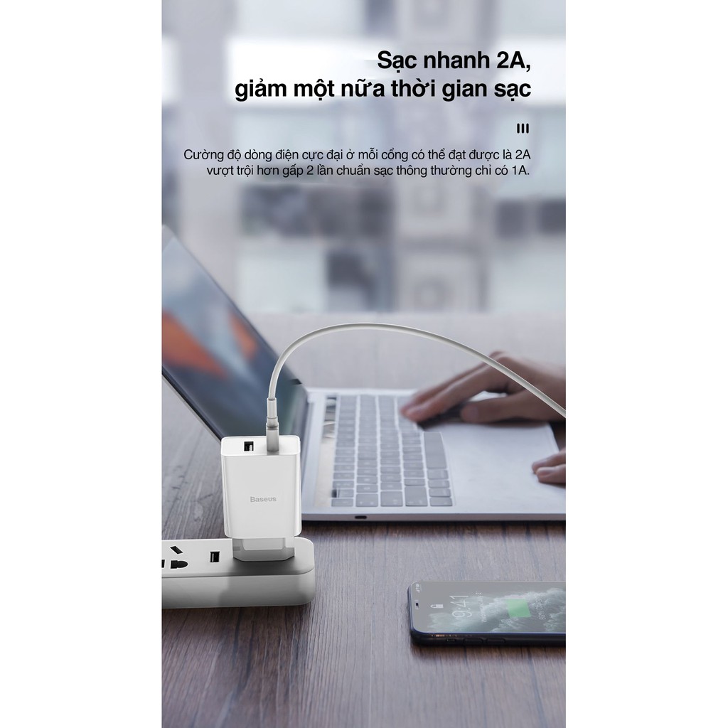 Baseus Speed Mini Bộ Sạc Nhanh Hai Cổng USB Cho Iphone Ipad Bộ sạc du lịch tiện lợi
