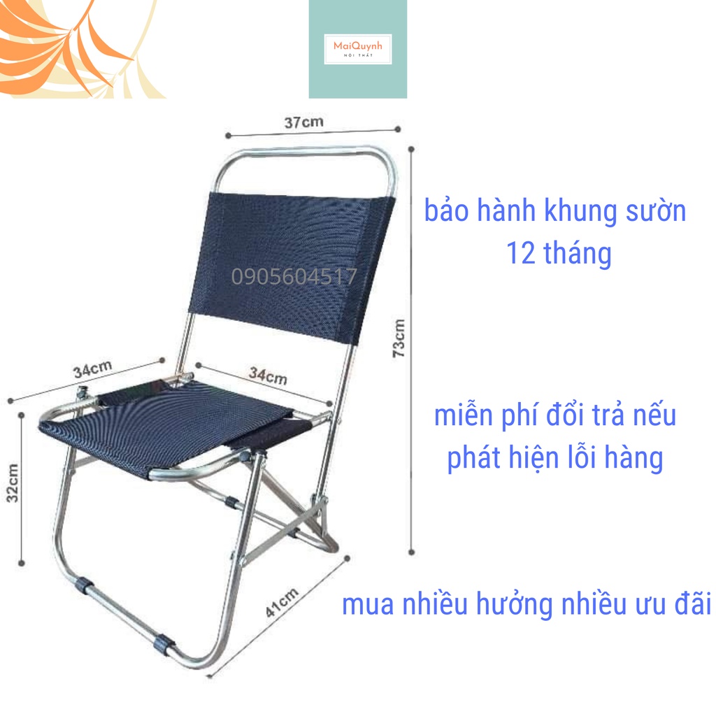 Ghế xếp inox cà phê vải bố ghế xếp trà chanh trà sữa cafe câu cá du lịch dã ngoại lưng vừa