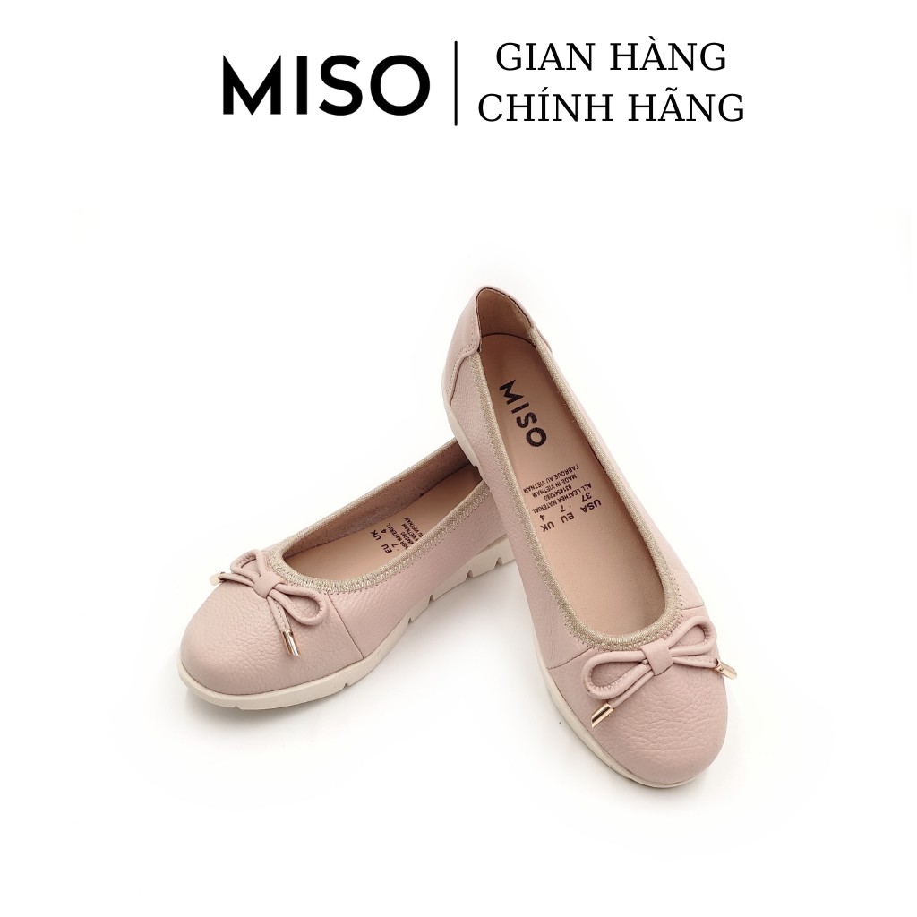 Giày búp bê nữ mũi tròn basic da thật êm chân đế thể thao siêu nhẹ phối nơ Miso M005