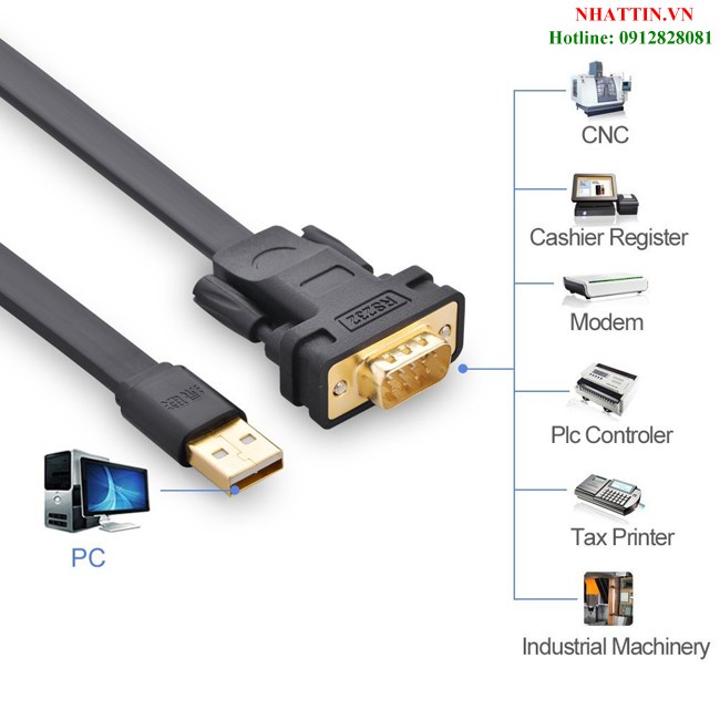 Cáp USB to RS232 dẹt  dài 1m chính hãng Ugreen 20206 cao cấp