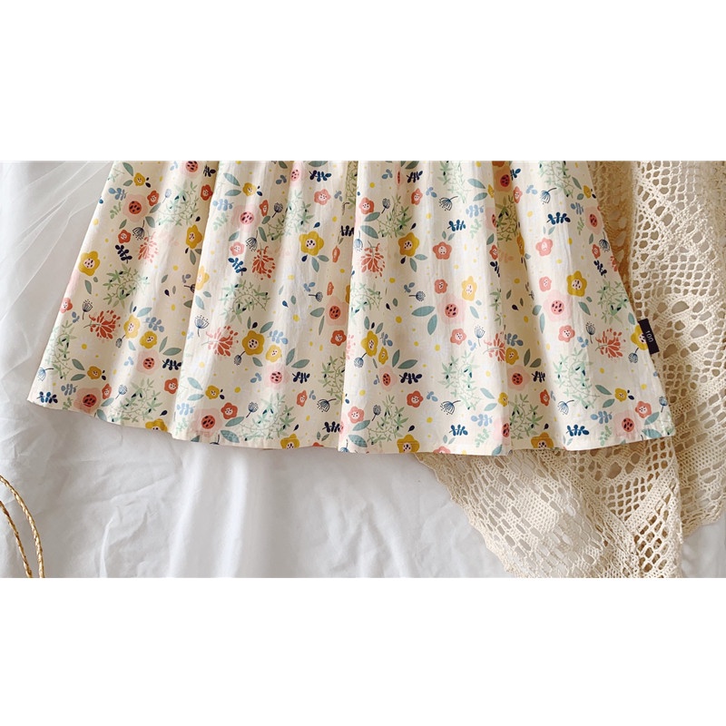 Đầm Công Chúa Tay Ngắn Bằng Vải Cotton In Hoa Thời Trang Dễ Thương Dành Cho Bé Gái