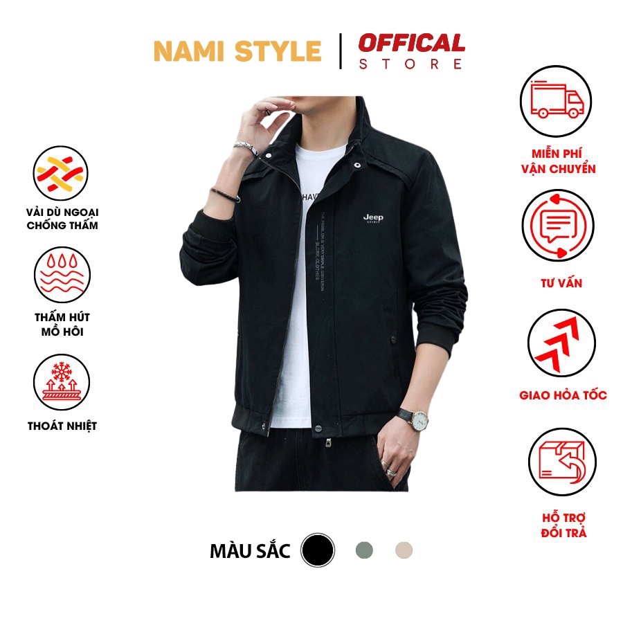 Áo khoác gió nam cao cấp cán 2 lớp dù dày, có 3 màu và 5 size-AK06