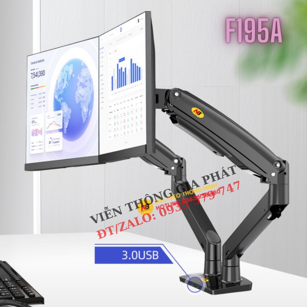 Giá Treo Hai Màn Hình NB F195A 22 - 32 Inch - Tay Treo Màn Hình Kép Gắn Bàn Đa Năng