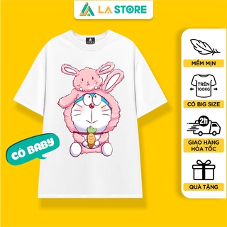 Áo Thun Trắng Nam Nữ Doraemon Mặc Bộ Thỏ Siêu Dễ Thương Có Size Baby | LẠ STORE