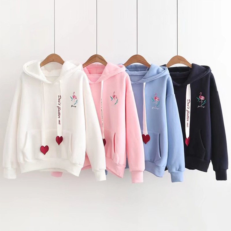 Áo hoodie tay dài phối nón in chữ dễ thương cho nữ