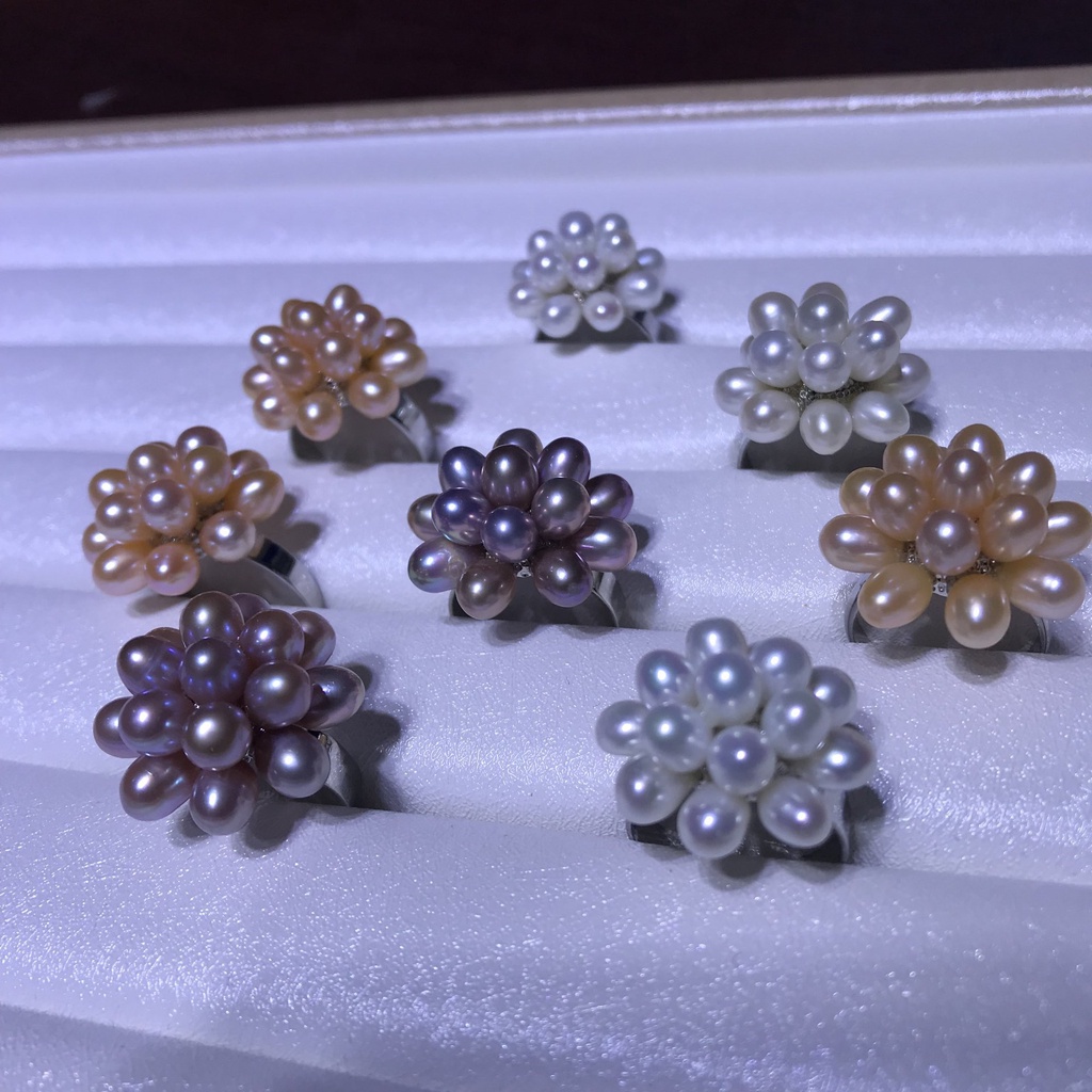 Nhẫn Ngọc Trai Giả 5-6mm Màu Trắng Hồng Tím