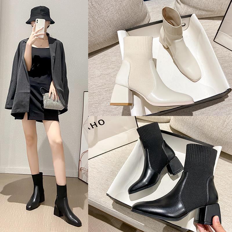 Giày bốt nữ 💥Hot sale！boot nữ bốt nữ cổ thấp Giày Boot Cao Gót Thiết Kế Mới Có Size Lớn Từ 35-43 Cao Cấp Thời Trang giày nữ
