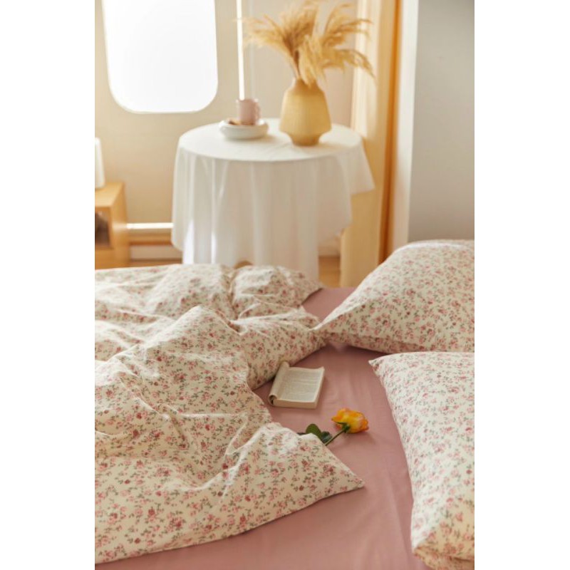 Freeship🌈 Bộ chăn ga gối cotton 100% hoa nhí hồng ❤️ set vỏ tiểu thư