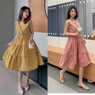 Váy maxi nút kẻ caro