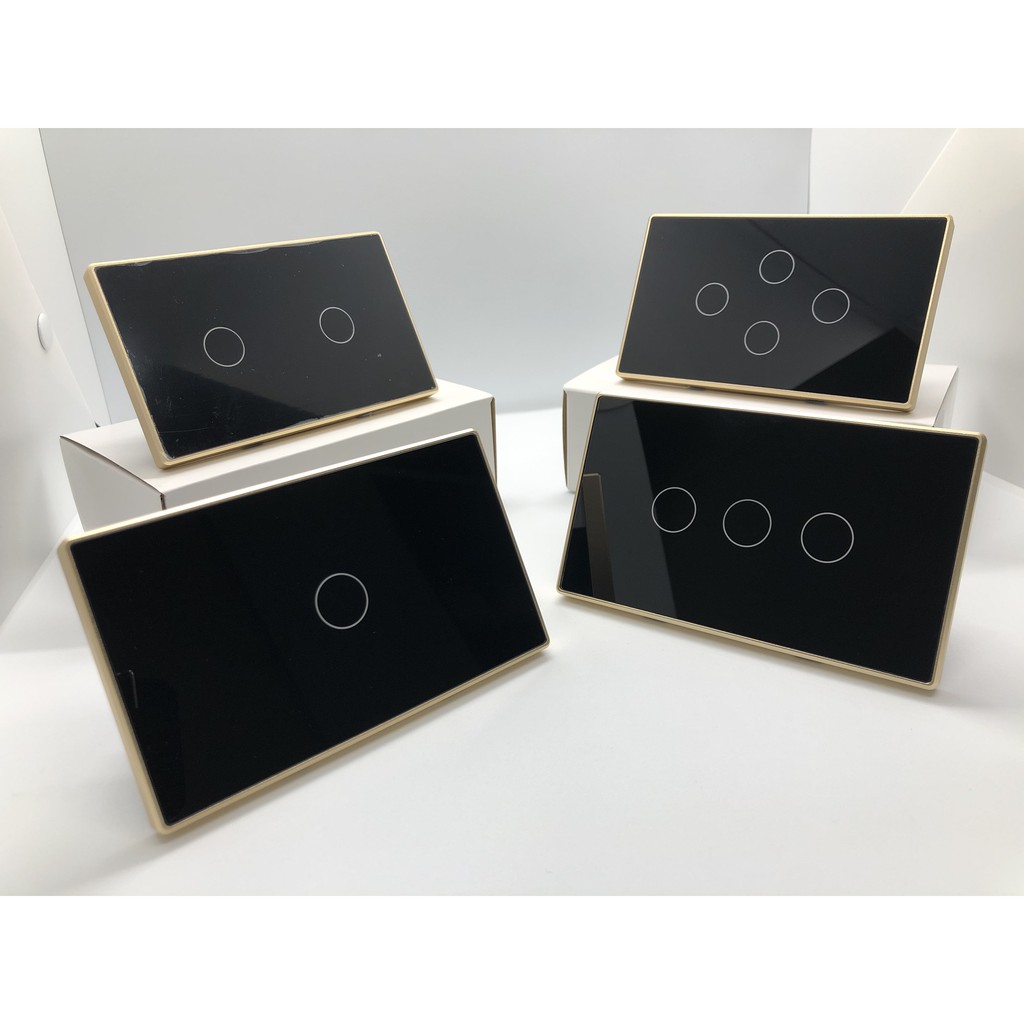 Công tắc thông minh Wifi Tuya hình chữ nhật, viền nhôm vàng, điều khiển qua điện thoại Smartlife/TuyaSmart