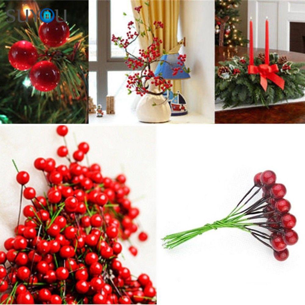 Set 50/100 cành cherry giả nhiều màu sắc tùy chọn dùng trang trí cây thông giáng sinh DIY