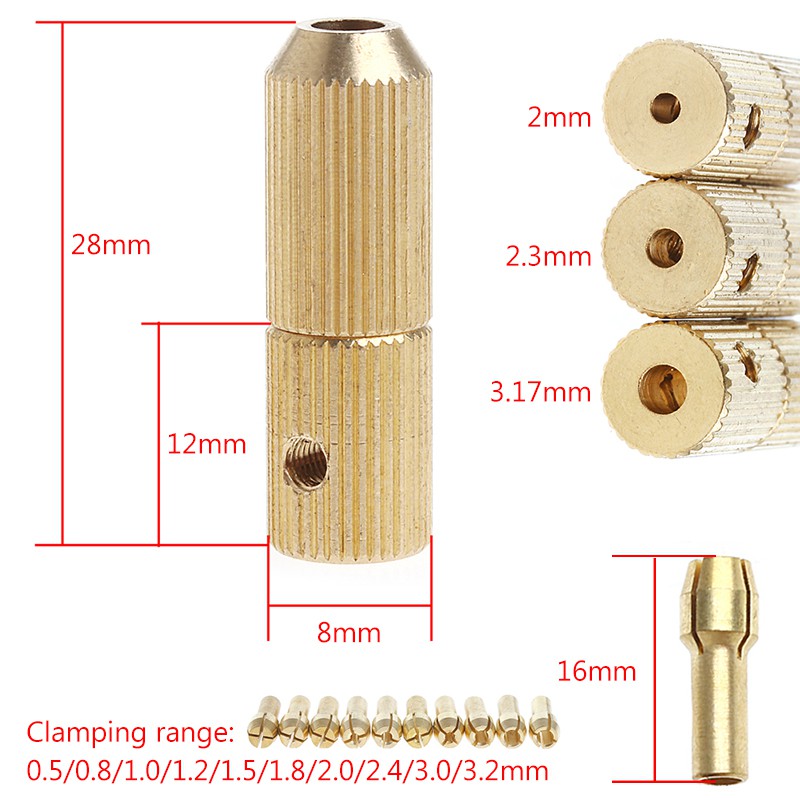 Bộ 3 + 10 Đầu Trục Mũi Khoan 0.5-3.2mm