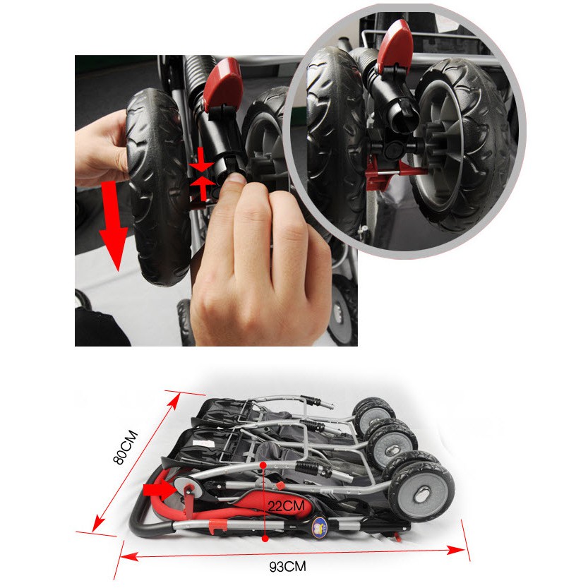 Xe đẩy đổi cho bé song sinh chính hãng Baobaohao 703 - Khung chắc, chỗ rộng