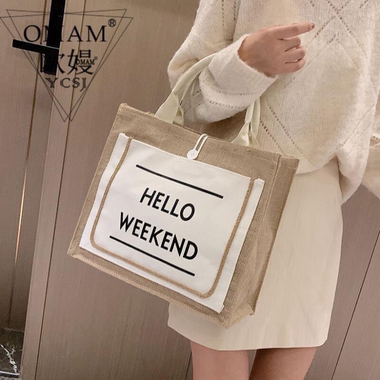 Túi cói hello weekend đủ 2 màu