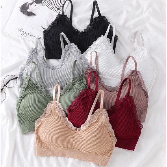 Áo ngực bra nữ len tăm viền ren thể thao nâng ngực - Áo lót bralette tập gym coton mềm không gọng mút mỏng YLY16 | BigBuy360 - bigbuy360.vn