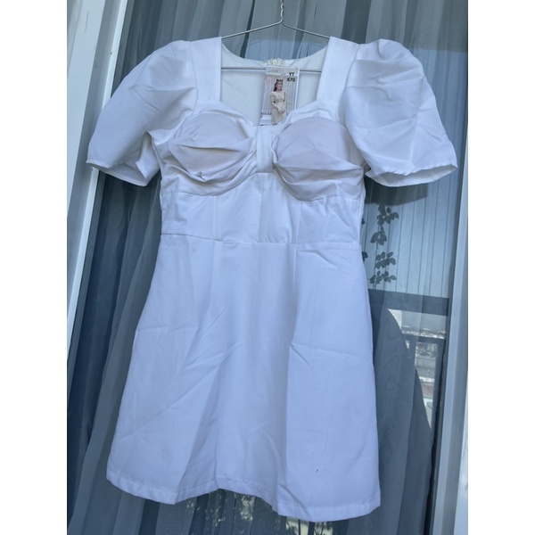 new - đầm váy tiểu thư tay bồng trắng