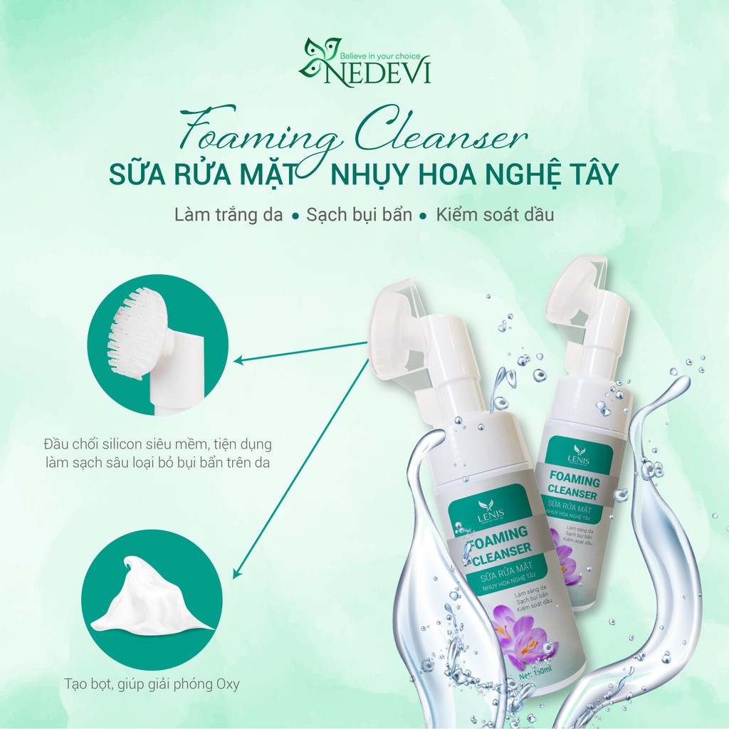 Sữa Rửa Mặt Trắng Da, Sạch Mụn Kiềm Dầu, Lenis - Foaming Cleanser Chiết Xuất Nhụy Hoa Nghệ Tây [150m] - Naa Cosmetic