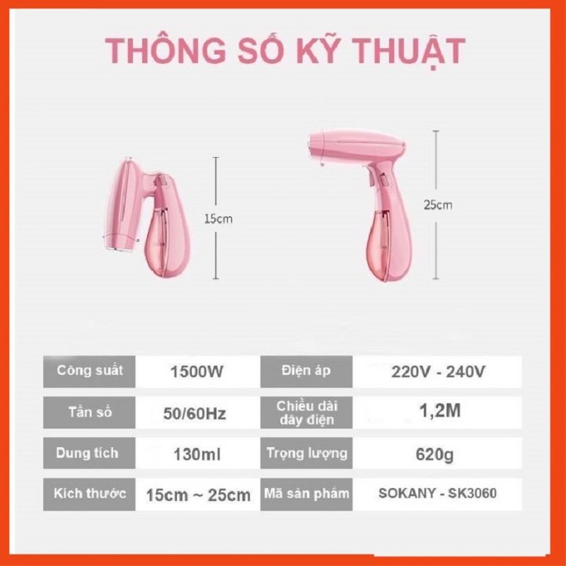 Bàn ủi hơi nước cầm tay sonaky 1500W ⚡ BH 12 tháng ⚡ máy ủi hơi nước gấp gọn