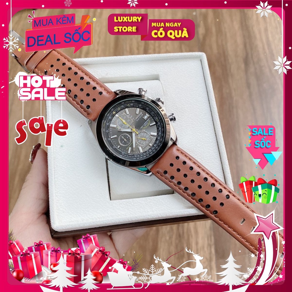Đồng hồ nam Citizen 6 kim chạy full kim máy pin dây da size 40mm