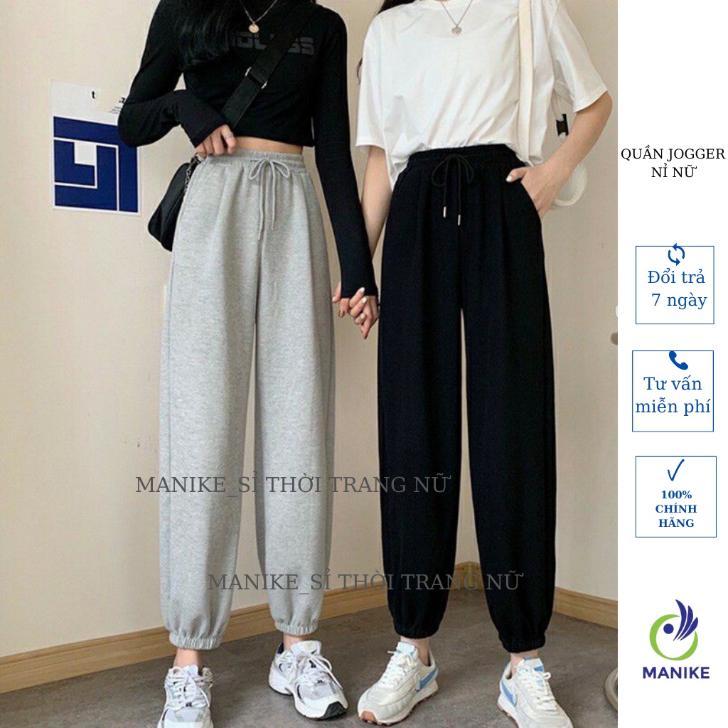 Quần Jogger Nỉ Nữ Da Cá, Quần Ồng Rộng Dáng Thể Thao  Thiết Kế Bo Gấu Trẻ Trung