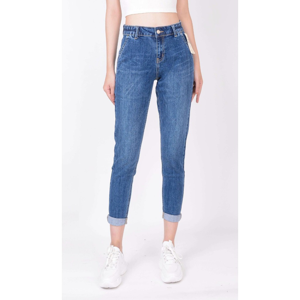 Quần Jeans baggy Nữ màu xanh cạp  chun chât liệu co giãn, mền mịn, mát, tôn dáng