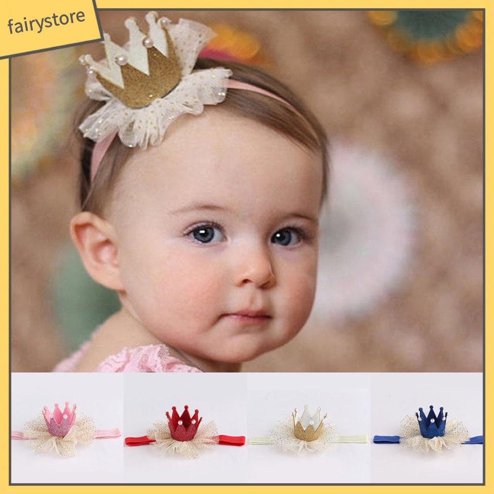 Băng Đô Vương Miện Phối Ren Đáng Yêu Cho Bé Gái