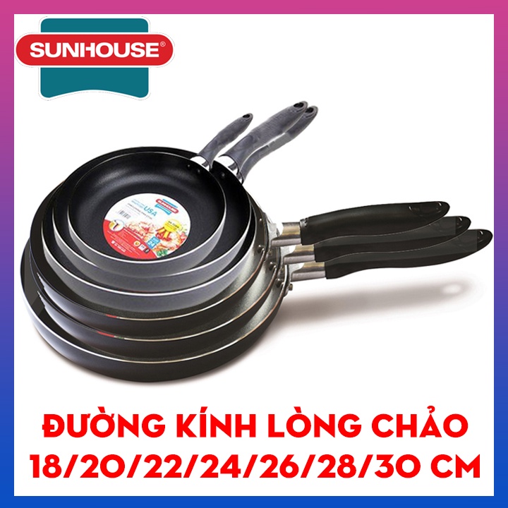 Chảo chống dính Sunhouse, combo 7 chảo nhôm siêu bền, đường kính 18/20/22/24/26/28/30cm