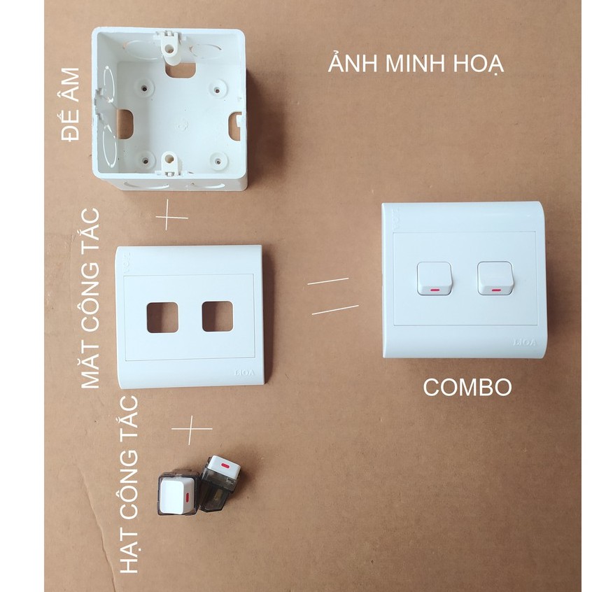 COMBO CÔNG TẮC + Ổ CẮM  THÔNG DỤNG MẶT VUÔNG LẮP CHÌM.