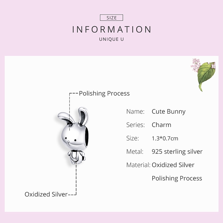 Bamoer 925 Real Silver Rabbit Shape Bead Pendant Bracelet Accessories SCC1517