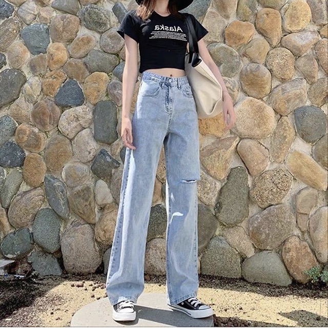 Quần e jean ống rộng dài có nhiều màu baggy jean trắng, xám, xanh denim đậm nhạt | BigBuy360 - bigbuy360.vn