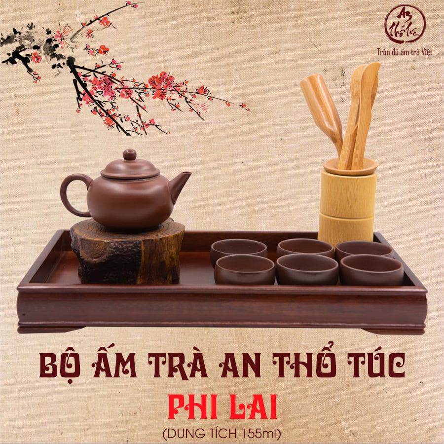 Bộ ấm trà An Thổ Túc Phi Lai (6 chén) + Bộ trà cụ tre (Không kèm khay trà gỗ)