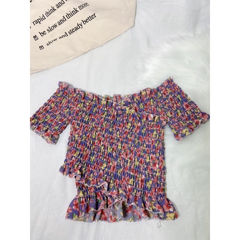 ÁO CROPTOP HOA NHÚN ĐẮP CHÉO TAY NGẮN | Áo nữ | áo kiểu - AK0036 | bear.story