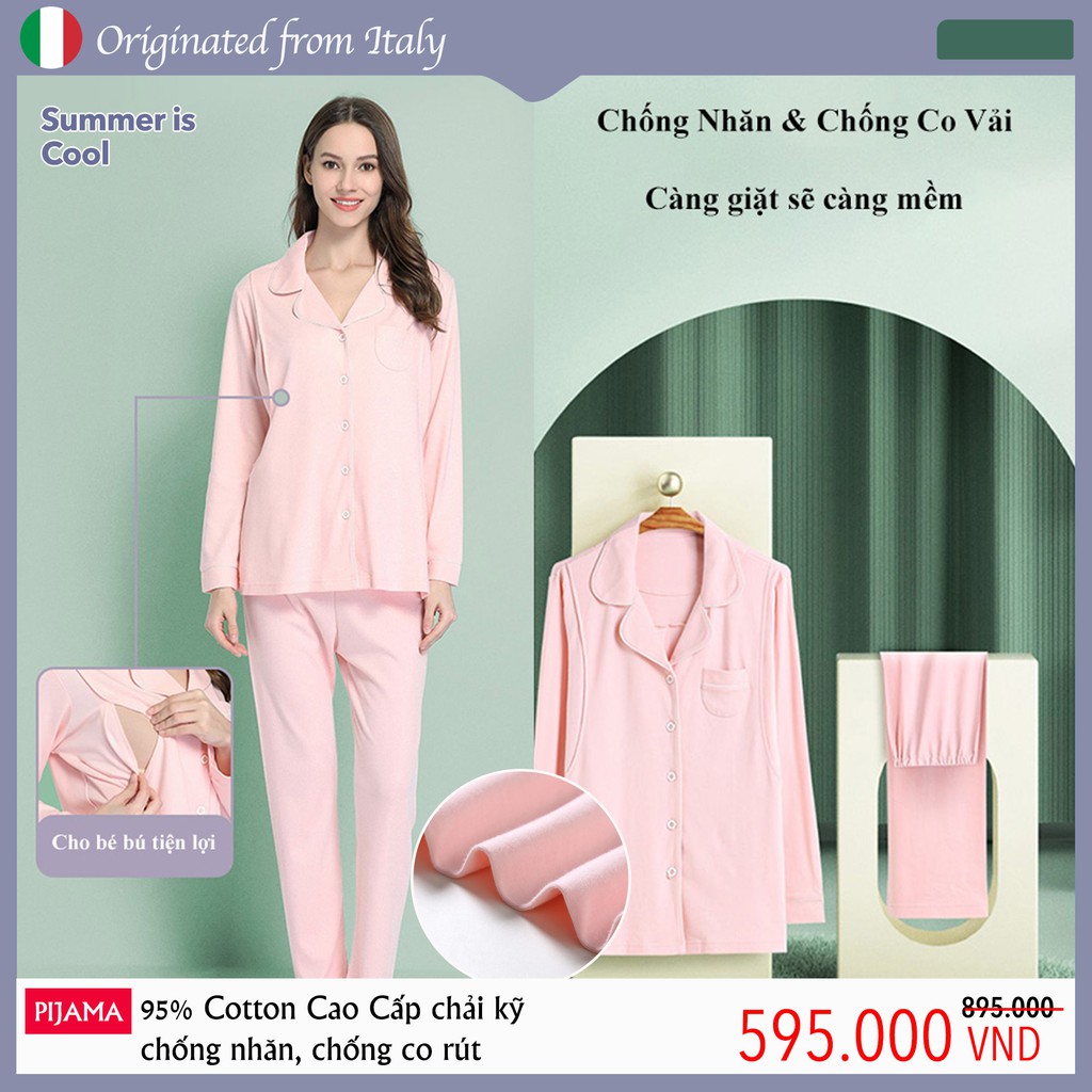 Bộ Quần Áo Sau Sinh Cho Bé Bú Cotton Cao Cấp