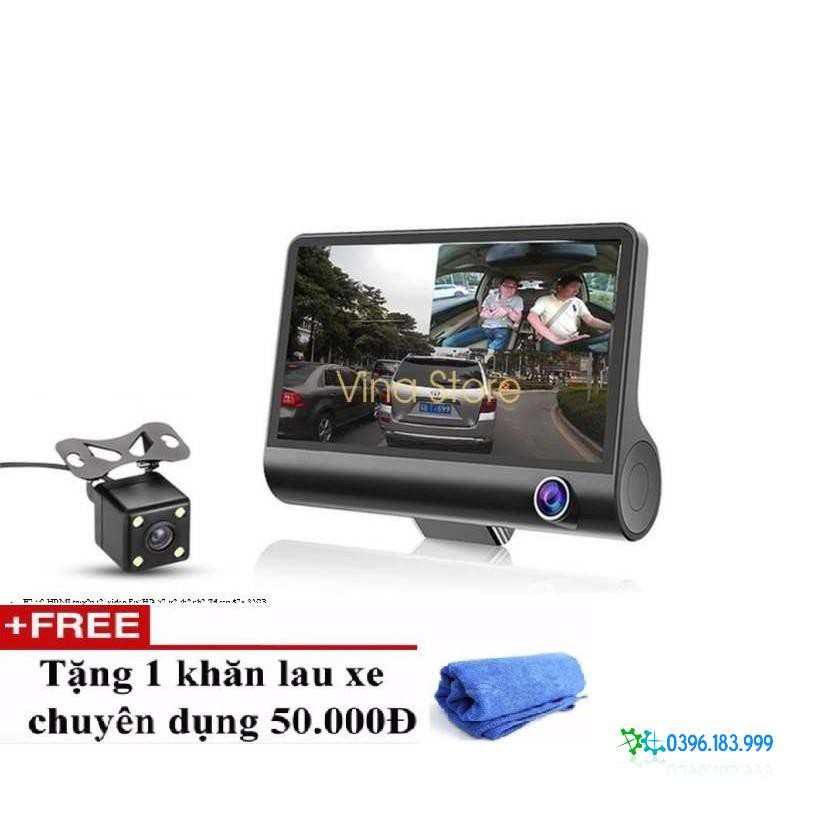 Camera hành trình kép trước sau và lùi ĐẲNG CẤP dành cho ô tô hỗ trợ MÀN full HD 1080 TẶNG KHĂN LAU XE CAO CẤP